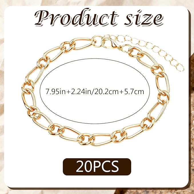 Sumalon 20 Pcs 18K Gold Plated Bracelet Chain Kit, Paperclip Alloy Link Fit Clip with Lock, Bracelet Charm for Women DIY Jewelry Making (Gold)