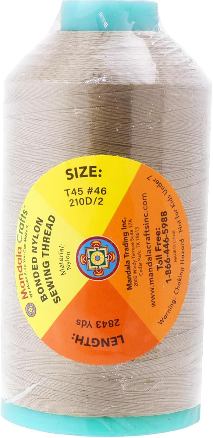 Mandala Crafts Size 46 210D T45 Bonded Nylon Thread - Natural 2843 YDs Tex 45 Heavy Duty Sewing Threads for Leather, Jeans, Weaving, Outdoor Marine Upholstery
