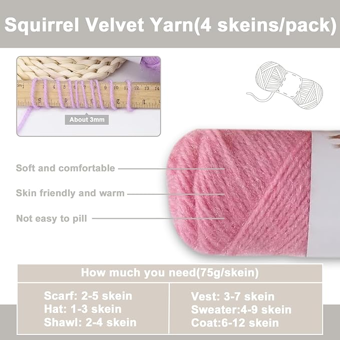 JAMIT Yarn for Crocheting, Soft Crochet Yarn Knitting Yarn for Hand Knitting & Knitting machine, Fluff Elastic Velvet Yarn for Crochet & Knitting & Craft Projects, 4 Skeins, 75g/Skein (Peacock Blue)