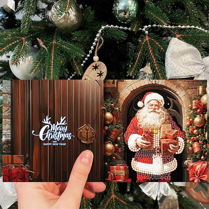 12 Packs DIY 5D Diamond Paint Christmas Cards, Xmas Santa Claus Elk Diamond Art Greeting Cards, Gem Art Christmas Ornaments for Adults Beginners Holiday Gift