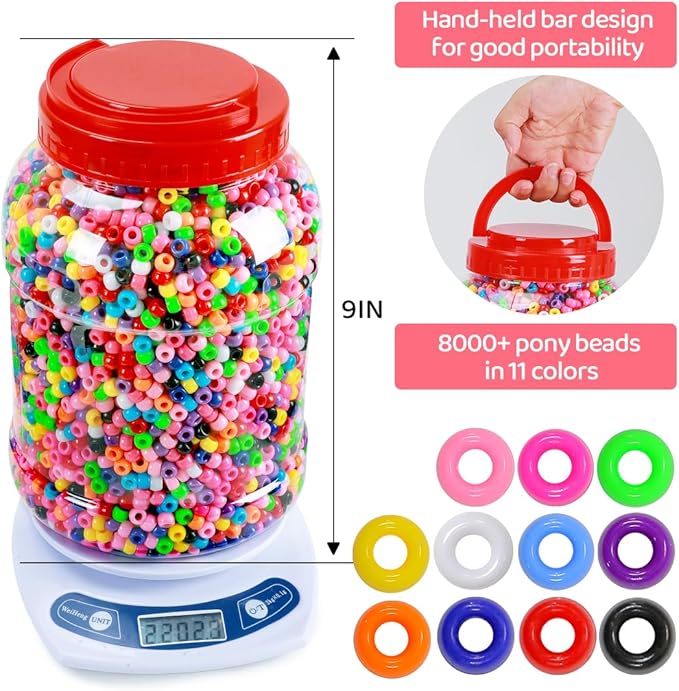 eppingwin 8000+pcs wholesale large pony beads (6x9 mm) bucket, easy storage kandi bead bulk, beads for jewelry making crafts (multi-colored)
