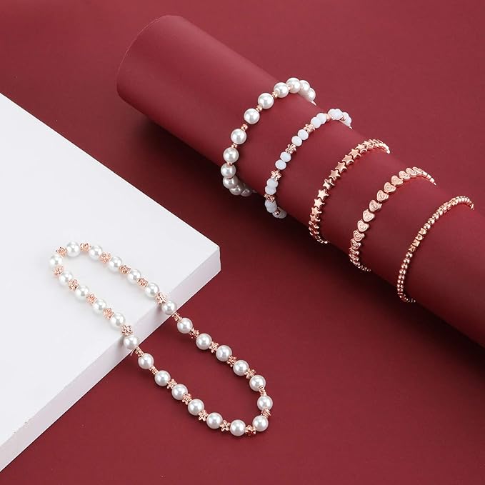 Hicarer 1200 Pieces Spacer Beads Set Star Round Ball Rondelle Faceted Spacer Heart Flower Flat Disc Loose Beads for Bracelet Charms Jewelry Making