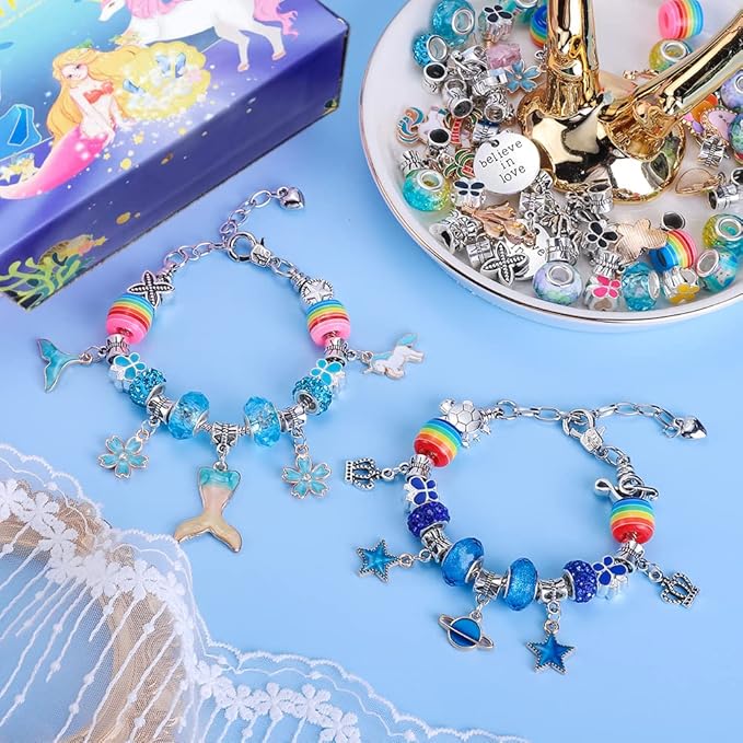 aipridy 150 pieces charm bracelet making kit,unicorn mermaid crafts gifts set can inspires imagination and creativity,jewelry making kit perfect gifts for girls 5-12 years old (150 pieces)