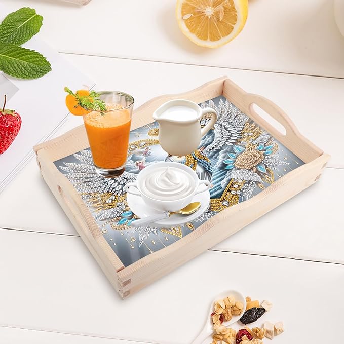 DIY Diamond Art Tray with Handle Diamond Art Painting Plate Creative Design Handmade Wooden Tray Mosaic Making Kits by Number Kits Diamond Art for Coffee Living Room Home Organizer (Jesus Christ)