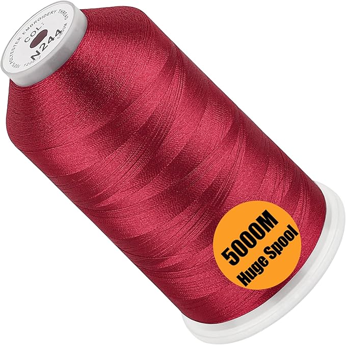 New brothread - Single Huge Spool 5000M Each Polyester Embroidery Machine Thread 40WT for Commercial and Domestic Machines - Cardinal Red(Janome Color)