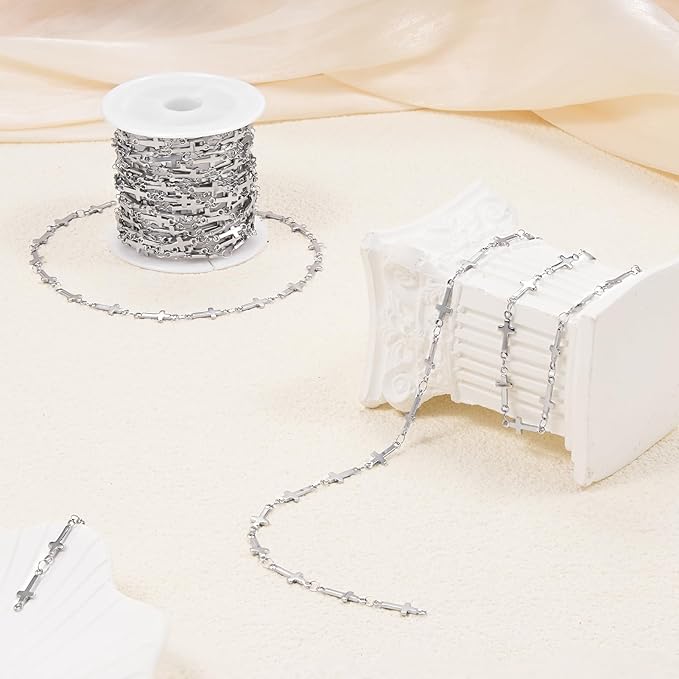 YOUBEIYEE 4 Meters Stainless Steel Jewelry Making Chains Cross Link Chains Bulk for Women Necklace DIY with Jewelry Accessories