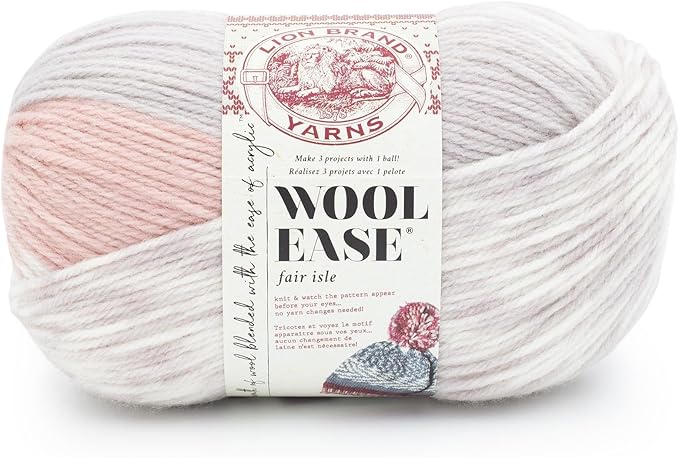 Lion Brand Yarn Wool Ease Fair Isle, Yarn for Knitting, Pink/Mushroom, 1 Pack