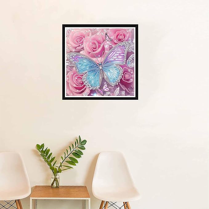 SKRYUIE DIY Diamond Art Kits for Adults Butterfly Special Shape - 5D Diamond Painting Kits for Adults Flower - Crystal Embroidery Cross Stitch - Craft for Wall & Office Decor 12 x 12 Inch c15