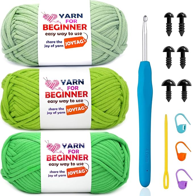 Avocado Christmas Green Cotton-Nylon Blend Crochet Yarn Kit(3x50g) - Beginner Friendly with Easy-to-See Stitches