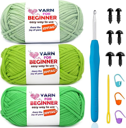 Avocado Christmas Green Cotton-Nylon Blend Crochet Yarn Kit(3x50g) - Beginner Friendly with Easy-to-See Stitches