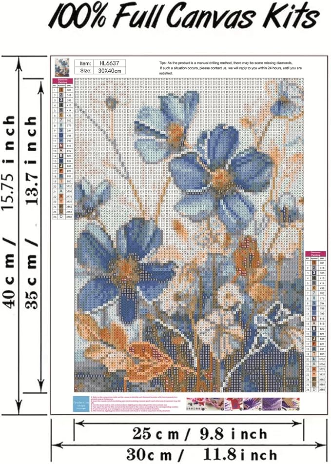 GEMFAMILY 5D Blue Flowers Diamond Painting Kits for Adults, Flowers Diamond Art Kit for Beginners,DIY Full Round Drill Diamond Dot Gem Art Kits for Adults Home Wall Decor 12 X 16inch