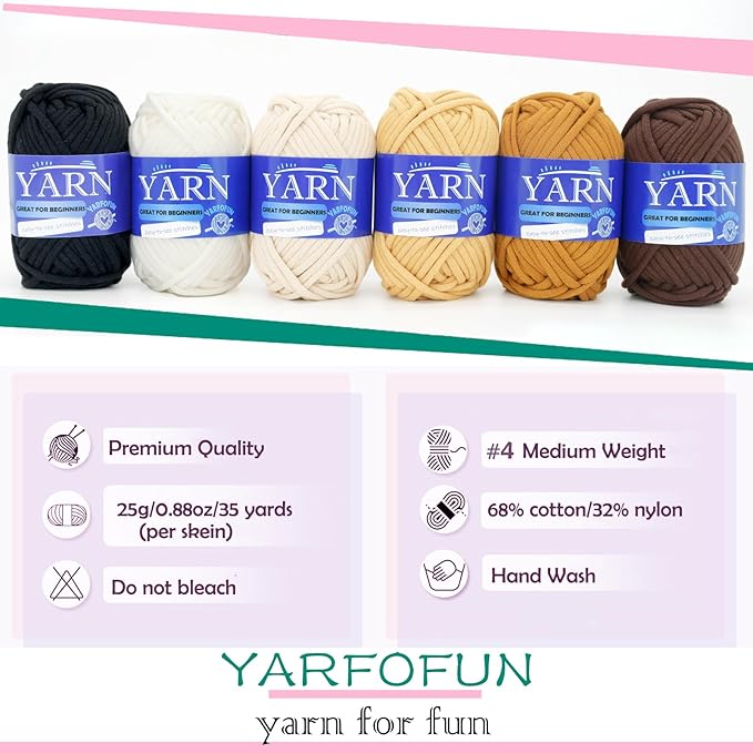 6 Pack Beginners Crochet Yarn - Brown Series Cotton Blend for Crocheting & Knitting with Easy-to-See Stitches