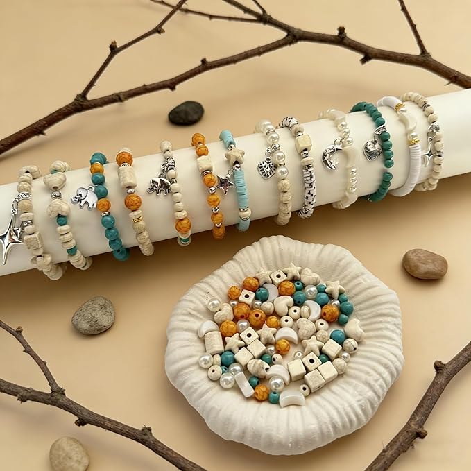 LLchunyun Bracelet Making Kit,1735PCS Clay Beads Acrylic Round Heart Star Beads Turquoise Beads for Jewelry Making DIY Craft Bracelet Necklace Earrings for Adults