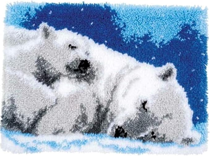 LUBOT 20"*15" White Bear Latch Hook Kits Rug Making Kits DIY Crafts for Adults/Kids with Printed Canvas Pattern Crochet Kit