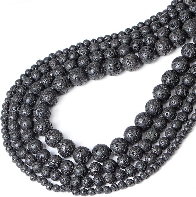 bymitel 8mm natural lava round beads gemstones genuine with 140pcs diy jewelry making unisex (8mm 140pcs, black lava)