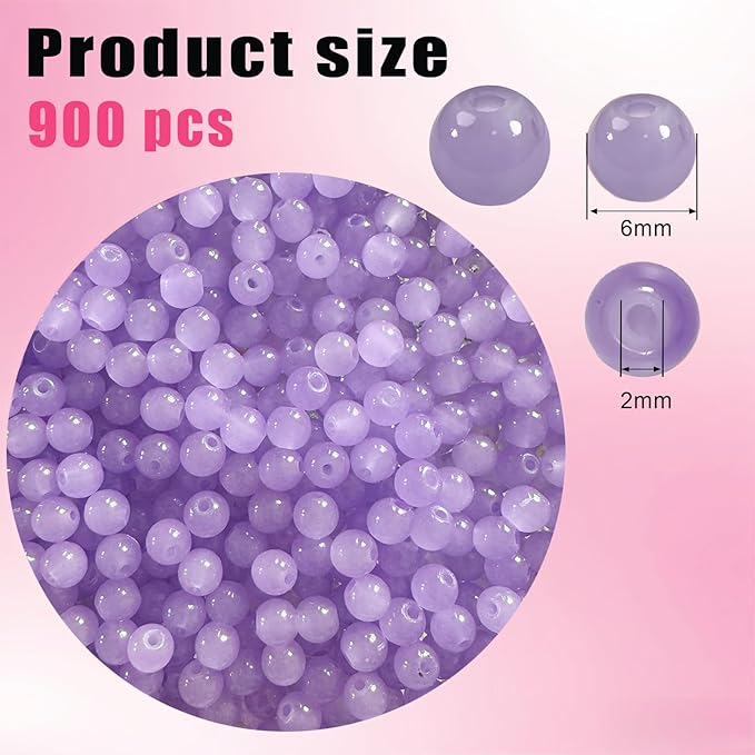 6mm Round Glass Beads for Jewelry Making, 900Pcs Glass Seed Beads for Bracelets, DIY Crafts (Purple)