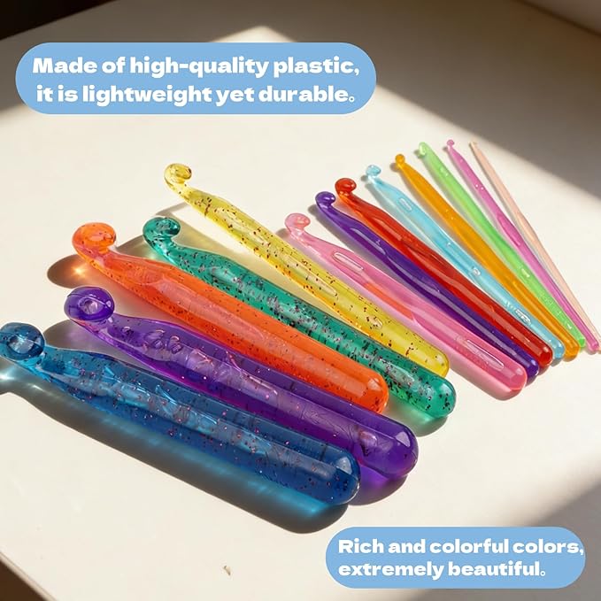 BsHooker 13 Size Crochet Hooks Set,Plastic Crystal Crochet Hook with Case,Large Crochet Hooks for Chunky Yarn Ergonomic Knitting Needles Crochet Needle for Beginners and Crocheting Yarn,3.0mm -25mm