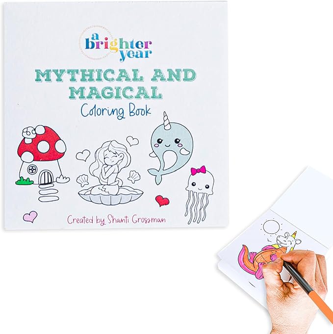 A Brighter Year The Original Adult Mini Coloring Book - Mythical & Magical Edition - 3” x 3” Pocket Size, 50 Pages, Lay Flat Binding, Thick Paper, No Bleeding - Stress/Anxiety Relief - Gift, Travel