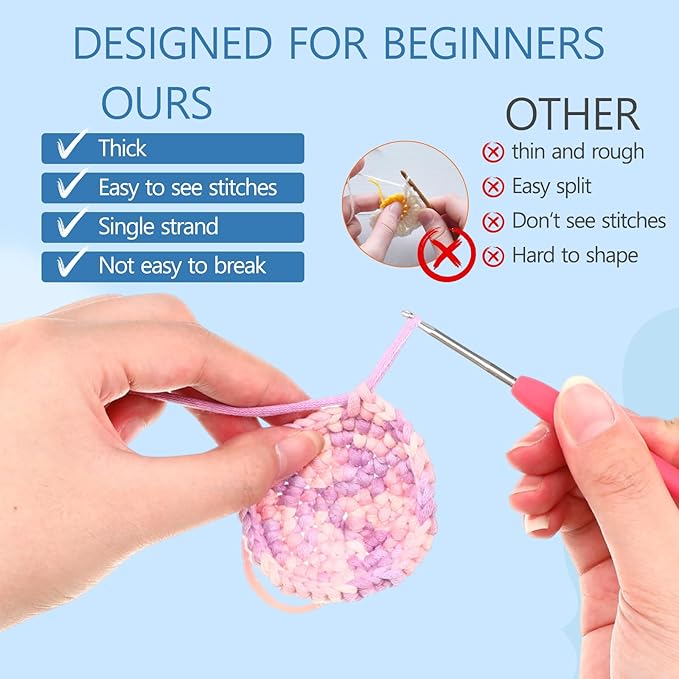 Timgle 18 Pack Beginners Crochet Yarn Cotton Yarn for Crocheting and Knitting with Easy to See Stitches Cotton Nylon Blend Yarn for Crochet Kit Making(Mixed Colors)