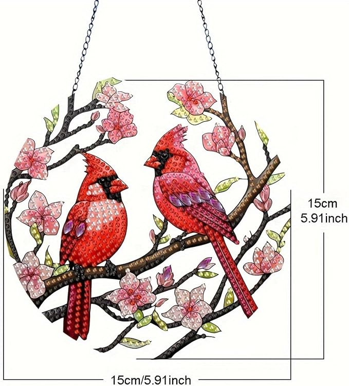 Generic DIY Hanging Diamond Pendant Special Shaped Crystal Diamond Art Painting Ornament Single Sided for Window Home Garden Wall Door Decor-Cardinal