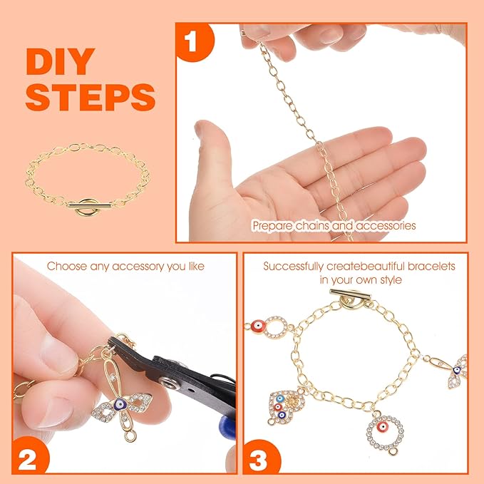 Prasacco 12 Pcs Bracelet Chains for Jewelry Making, Chain Bracelet for Women, Link Chain Bracelets with OT Toggle Clasp, Charm Bracelets for Jewelry Making (Gold)