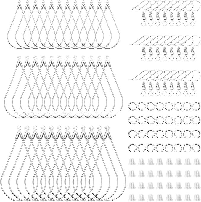 360pcs jewelry making earrings supplies beading hoop earring finding,earring hooks,jump rings,earrings backs for diy craft jewelry making(white k,teardrop)
