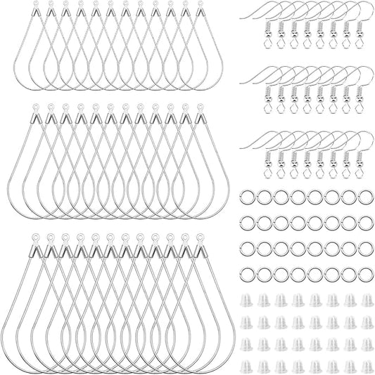 360pcs jewelry making earrings supplies beading hoop earring finding,earring hooks,jump rings,earrings backs for diy craft jewelry making(white k,teardrop)