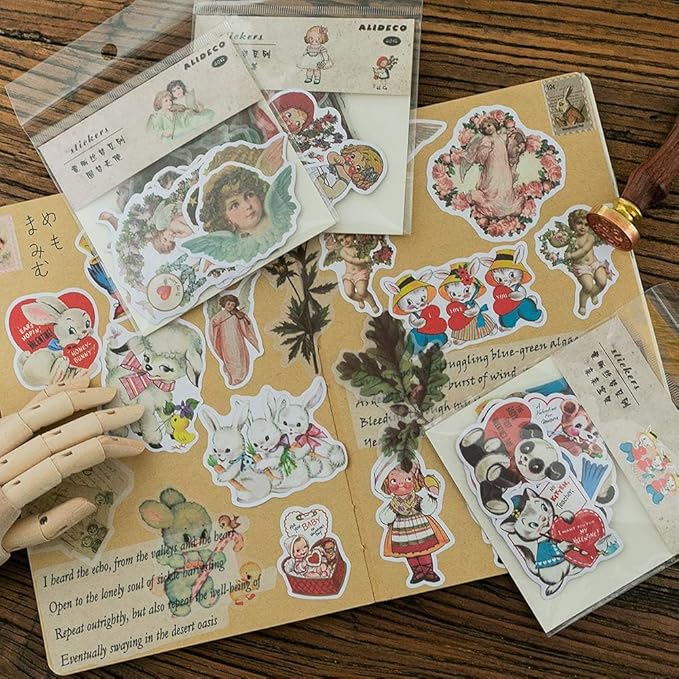 Alideco 80Pcs Vintage Scrapbooking Stickers Lovely Animals Funny Aesthetic Kawaii Stickers for Adult for Girls Journaling Assorted Phone Adult