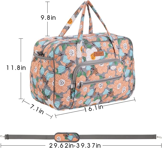 Yarn Storage Organizer, Knitting Crossbody Bag, Large Crochet Tote Bag Yarn Holder Case for Carrying Projects, Knitting Needles, Crochet Hooks and Other Accessories (Flower-Grey)