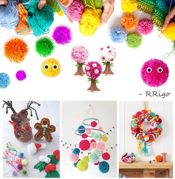Pom Pom Maker, 4 Sizes Pompom Maker Tool Set for Fluff Ball Weave DIY Wool Yarn Knitting Craft Project for Adult - RRigo