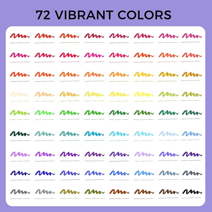 Artecho 72 Colors Markers for Adult Coloring Books, Dual Tip Markers for School, Fine and Brush Tip for Adults Coloring Books, Calligraphy, Drawing, Sketching