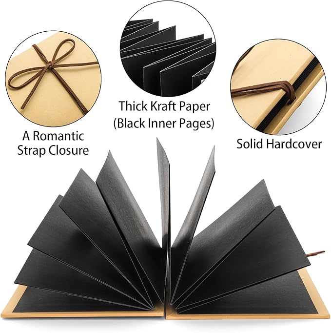 Hacaroa 4 Pack 6 x 8 Inch Accordion Scrapbook Black Pages, Small Photo Album with DIY Accessories, Stretchable Folding Hardcover Kraft Paper Memory Book Gift for Anniversary, Monther's Day, Graduation