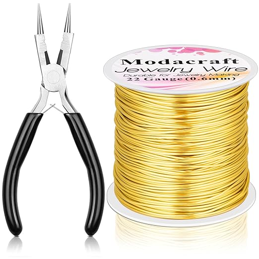 ModaCraft 22 Gauge Tarnish Proof Jewelry Wire Gold (164ft/50m) + 4-in-1 Professional Jewelry Pliers Set | Fade-Resistant Copper Craft Wire for Beading DIY Jewelry Making Supplies Kit