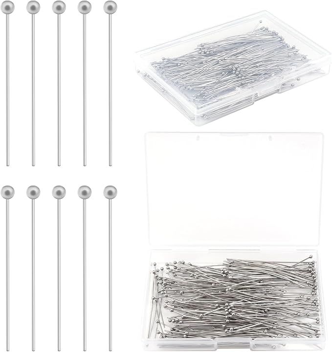 200 Pcs 50mm Straight Ball Pins for Craft Earring Bracelet Necklace Pendant DIY Jewelry Making, Platinum Color