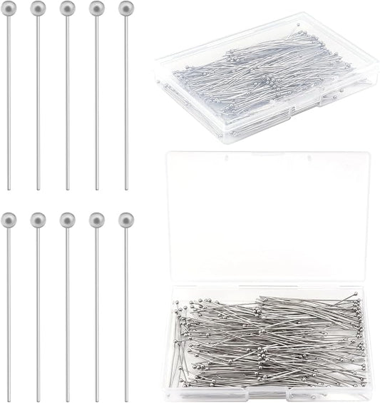 200 Pcs 50mm Straight Ball Pins for Craft Earring Bracelet Necklace Pendant DIY Jewelry Making, Platinum Color