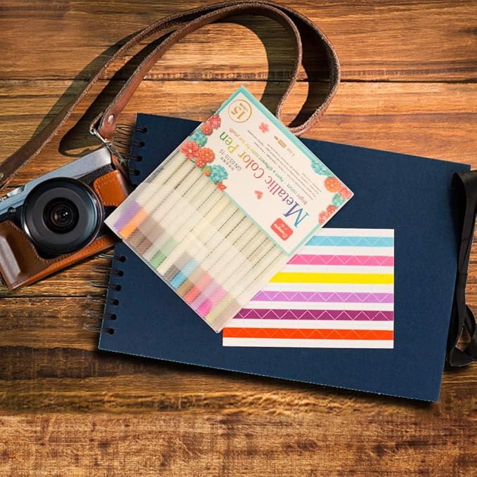 EVNEED Scrapbook Photo Album DIY Scrap Book Black Pages for Wedding Guest Book Anniversary Valentines Day Gifts with 15 Marker Paint Pens,80 Pages,Blue (40 Sheets)