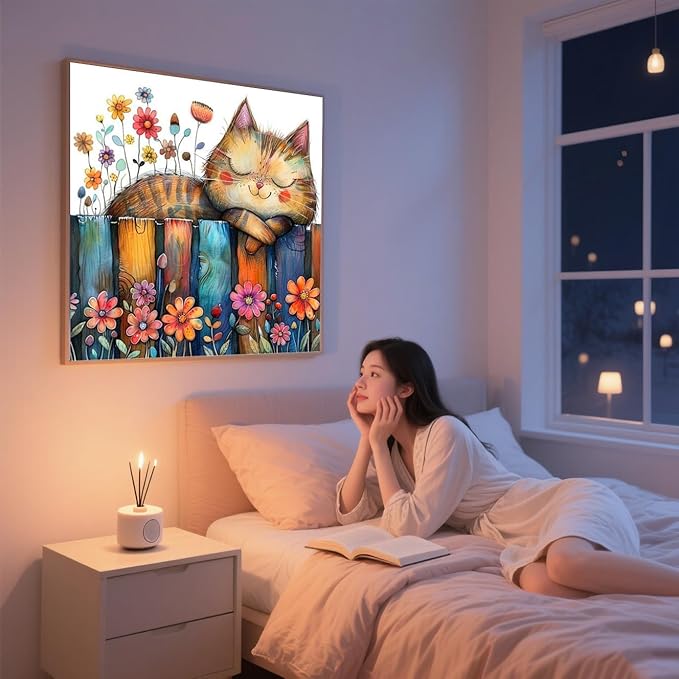 ijbnhd Cute Cat Diamond Art Kits for Adults, DIY Cat Diamond Painting Kits for Adults, 5D Flowers Full Drill Gem Art for or Crafts Home Wall Decor Gift 14X14inch
