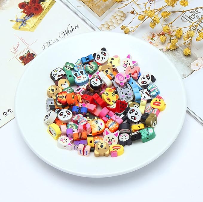 200 PCS Colorful Animal Mixed Polymer Clay Soft DIY Beads for Jewelry Making - 10mm