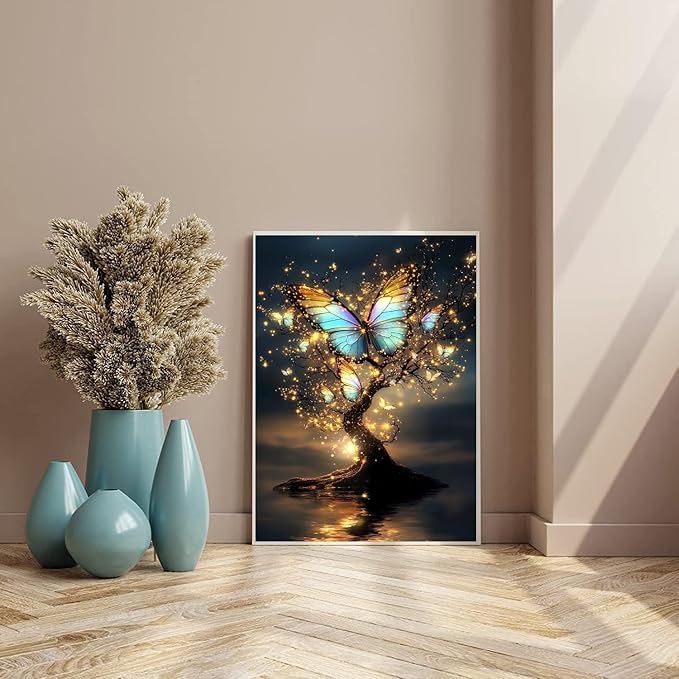WUDWL Butterfly Diamond Art Kits for Adults - Diamond Painting Kits for Adults Beginner, Tree of Life DIY 5D Full Drill Gem Art for Home Wall Decor 12x16 inch