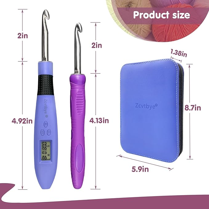 Light up Crochet Hook Set with Stitch Counter Crochet Kit with 18 Different Size Interchangeable Crochet Needle,Ergonomic with 2 Levels Led and Digital Stitch Counter for Crocheting and Knitting