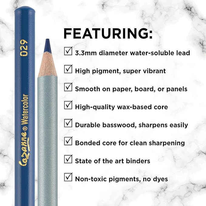 Creative Mark Cezanne Watercolor Pencil Set of 72 - Professional Artist Quality Soft Core Leads for Watercolour Painting, Coloring, Drawing, Layering, Blending, Shading, Use Wet or Dry