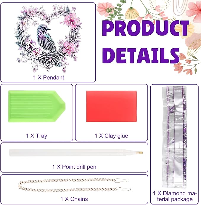 DOMROM Bird Diamond Art Hanging Kits for Adults Beginners, Special Shaped Crystal Diamond Painting Bird Pendant, DIY Diamond Art Suncatchers Animal for Home Garden Wall Decor Gift