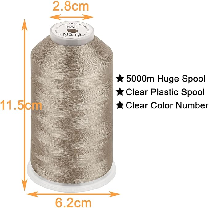 New brothread - Single Huge Spool 5000M Each Polyester Embroidery Machine Thread 40WT for Commercial and Domestic Machines - Beige(Janome Color)