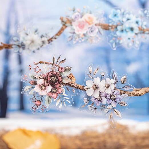 Winter PET Tape Stickers for Journaling Supplies, 6 Rolls Flower Snowflakes Scrapbook Stickers for Scrapbooking, Junk Journal Supplies, DIY Crafts, Plannner (Blossom)