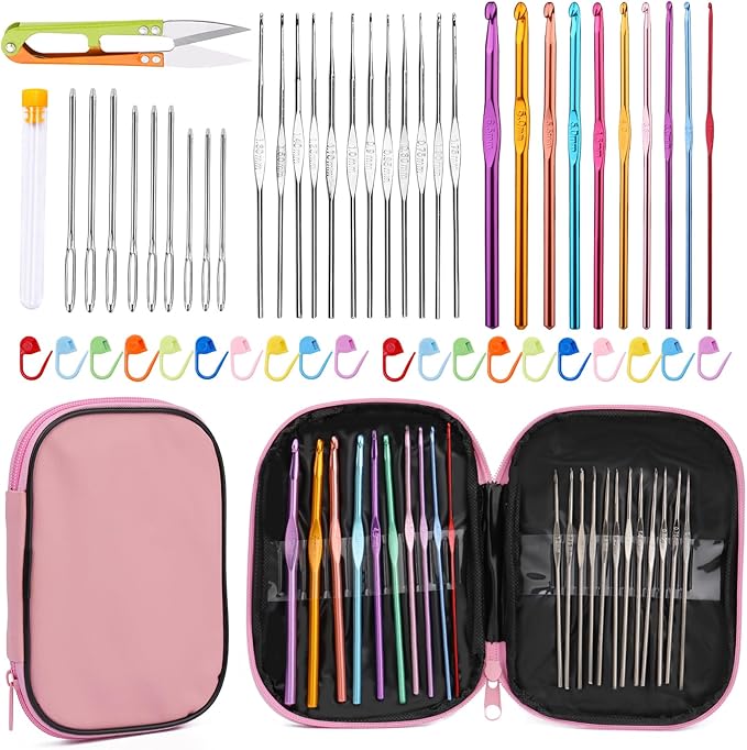 IMZAY 54 Pcs Crochet Hooks Set, 0.6mm-6.5mm Crochet Needles for Yarn Crochet Kits for Beginners, Ergonomic Crochet Hooks with Knitting Accessories, Crochet Supplies, Knitting Needles for Crocheters