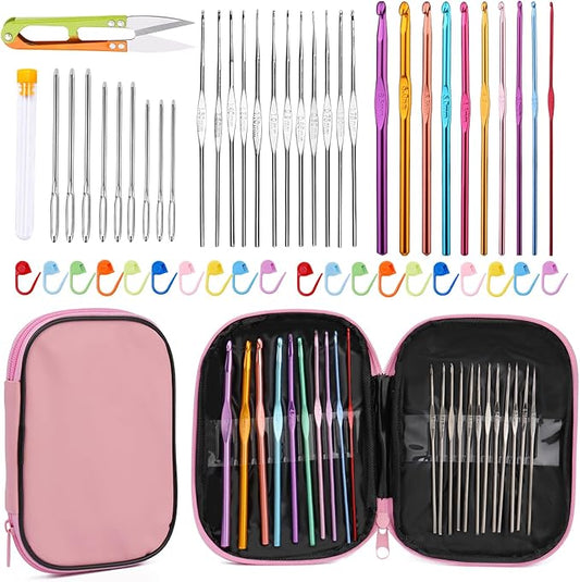 IMZAY 54 Pcs Crochet Hooks Set, 0.6mm-6.5mm Crochet Needles for Yarn Crochet Kits for Beginners, Ergonomic Crochet Hooks with Knitting Accessories, Crochet Supplies, Knitting Needles for Crocheters