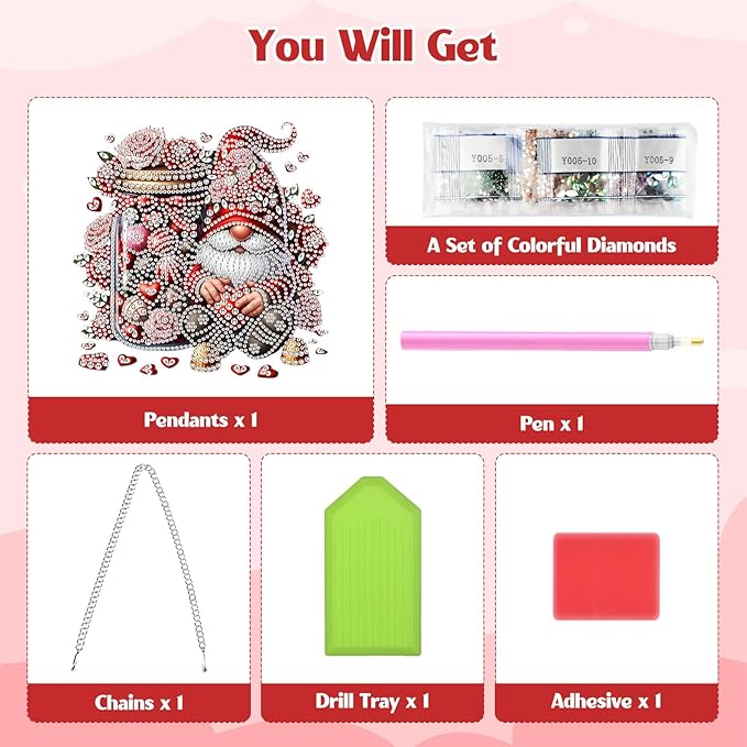GHHKUD Chocolate and Gnome Diamond Art Hanging Kit for Adults, DIY Double Sided Diamond Painting Hanging Valentines Kits Adults, Special Shaped Acrylic Ornaments Pendants for Window Home Garden Wall