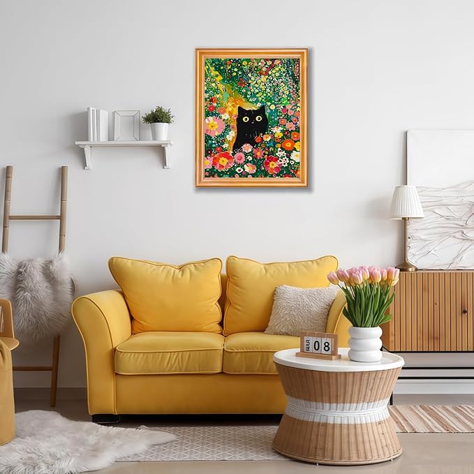 Mosaflare Paint by Numbers for Adults Beginner, Flowers and Black Cat Adult Paint by Number Kits on Canvas, DIY Acrylic Oil Easy Painting by Numbers for Home Wall Decor 16X20 inch (Without Frame)