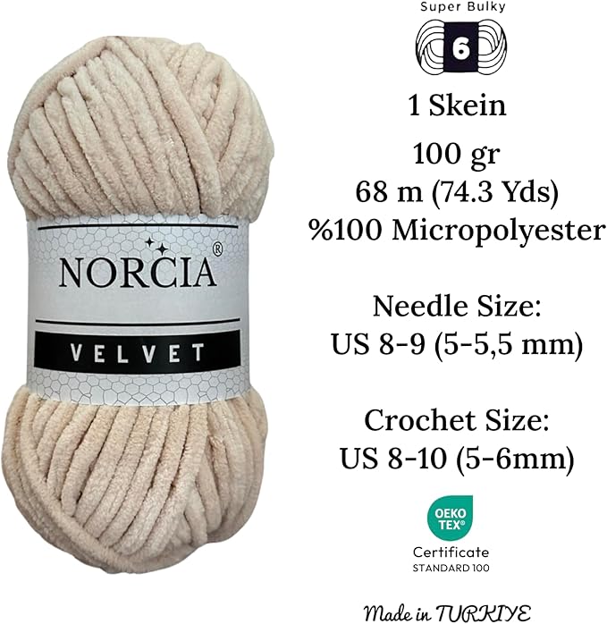Soft Velvet Yarn Chenille Yarn for Crocheting Super Bulky 3x100g (3x75 yds) Baby Blanket Yarn for Knitting Amigurumi Yarn for Crochet Weaving Craft (Beige, 3 Skeins)