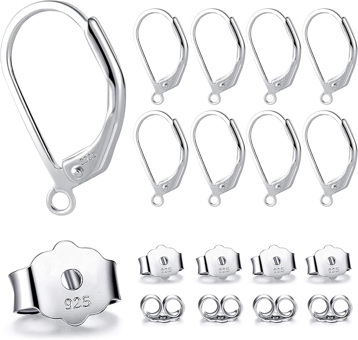 925 sterling silver leverback french hooks - hypoallergenic earring backs with jump rings set - dangle hooks sterling silver findings supplies for jewelry making
